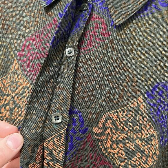 VTG St Johns Artsy Silk Button Blouse Size 6 Green Old Money 90s Abstract Print - Picture 7 of 7